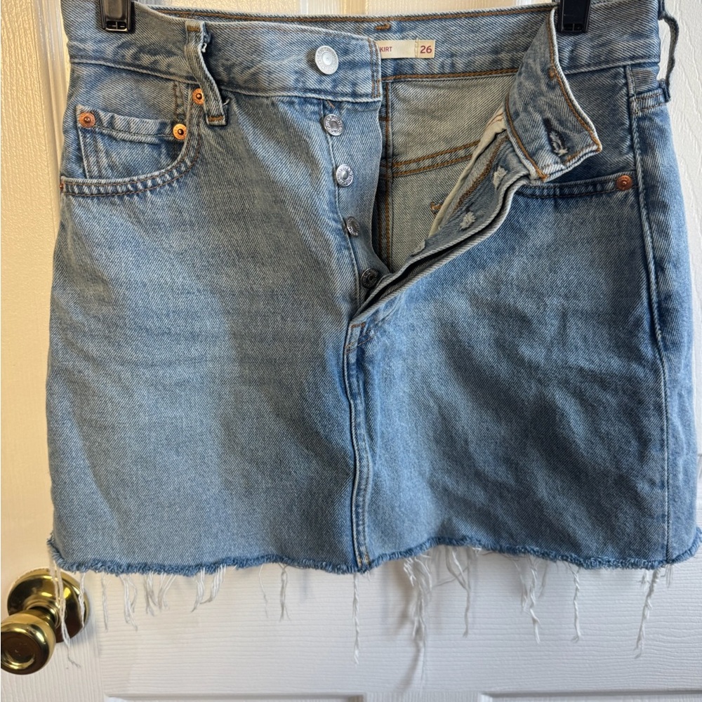 Levi's Icon Mini Skirt - Light Blue Denim with Raw Hem - Picture 3 of 6